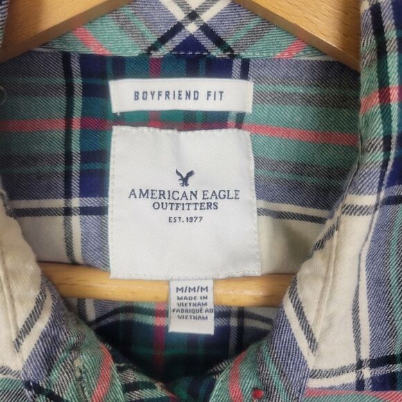 American Eagle Boyfriend Fit Green Red Plaid Long Sleeve Button Down Shirt Med - Picture 6 of 8